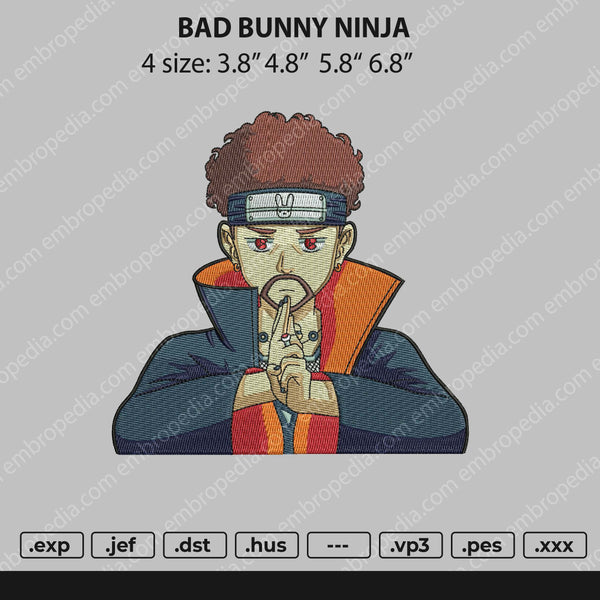 Bad Bunny Ninja Embroidery File 4 size