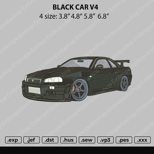 Black Car V4 Embroidery File 4 size