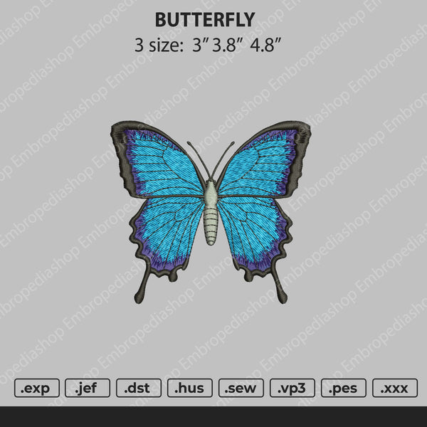 Blue Butterfly Embroidery File 3 size