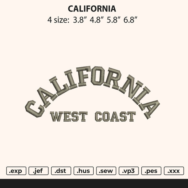 California West Coast Embroidery File 4 size