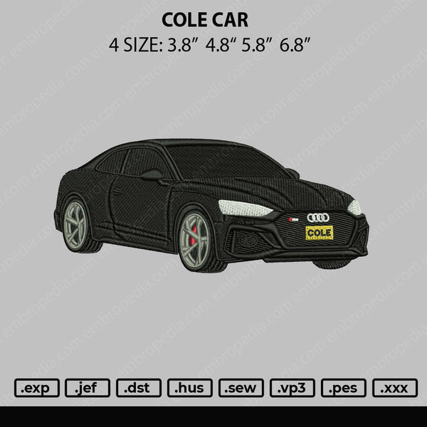 Cole Car Embroidery File 4 size