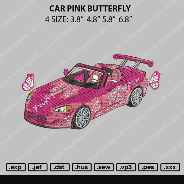 Car Pink Butterfly Embroidery File 4 size