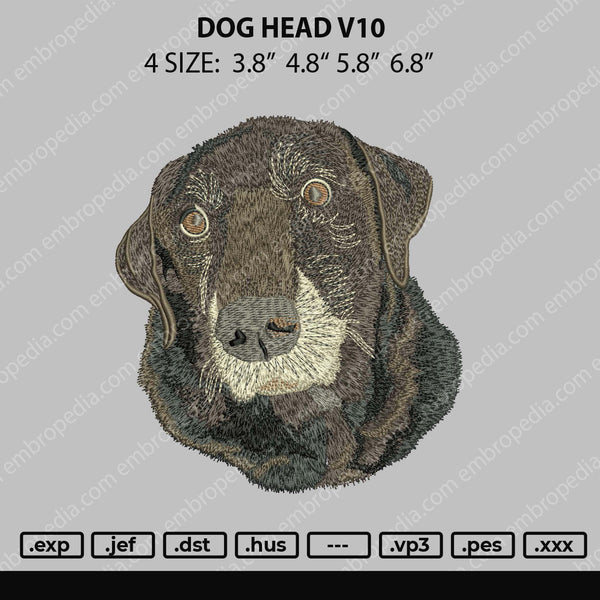 Dog Head V10 Embroidery File 4 size