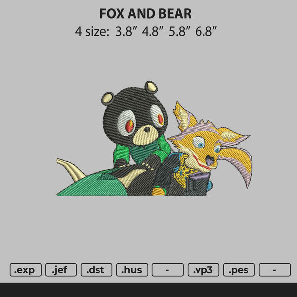 Fox And Bear Embroidery File 4 size