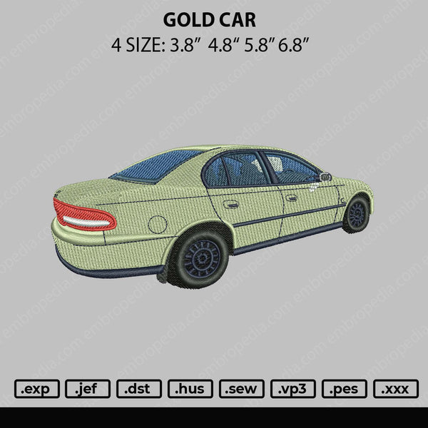 Gold Car Embroidery File 4 size
