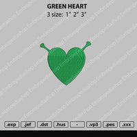 Green Heart Embroidery File 3 size