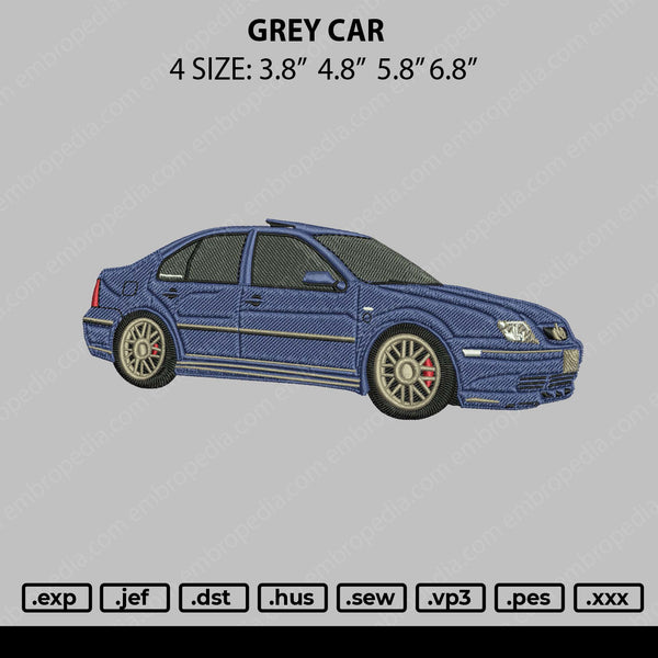 Grey Car Embroidery File 4 size