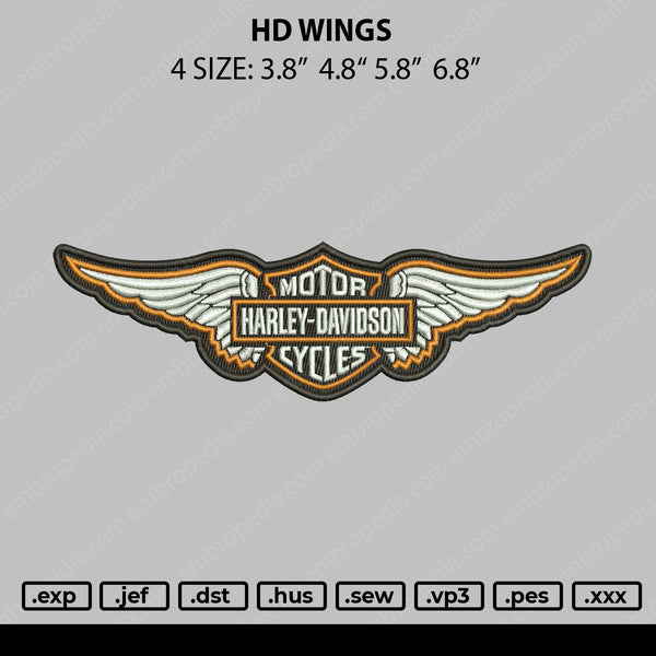HD Wings Embroidery File 4 size