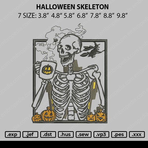 Halloween Skeleton Embroidery File 7 size