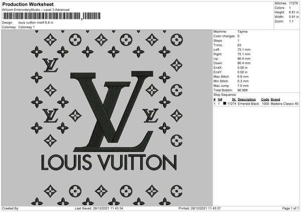 LV flower Louis Vuitton logo machine embroidery design New !