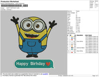 Minion Happy Birthday Embroidery File 4 size