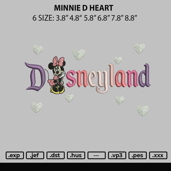 Minnie D Heart Embroidery File 6 sizes