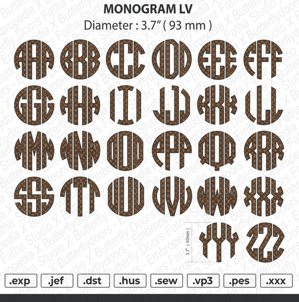 Monogram Lv1 Embroidery File size 3.7 (93mm)