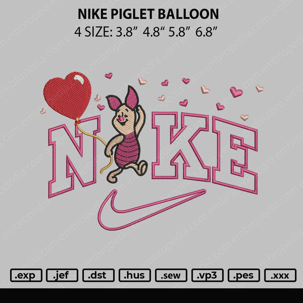 Nike Piglet Balloon Embroidery File 4 size