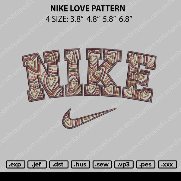 Nike Love Pattern Embroidery File 4 size