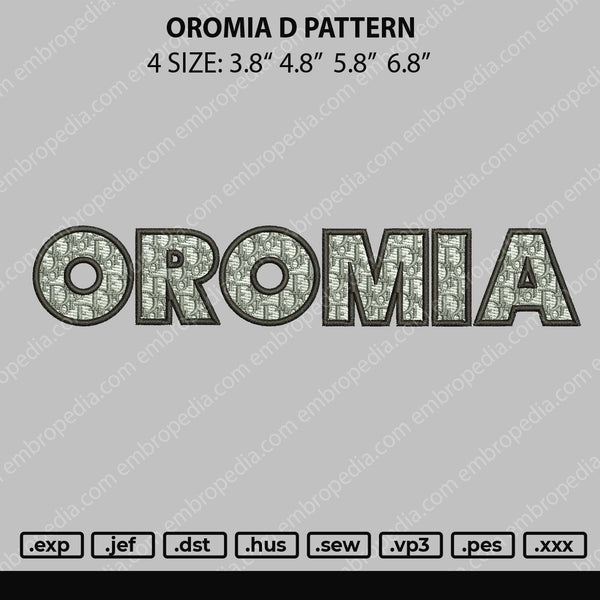 Oromia Text D Pattern Embroidery File 4 size