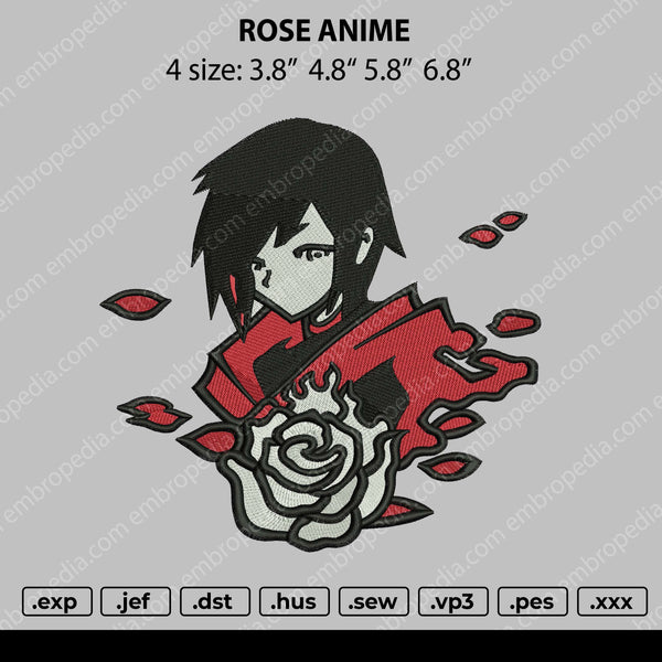 Rose Anime Embroidery File 4 size