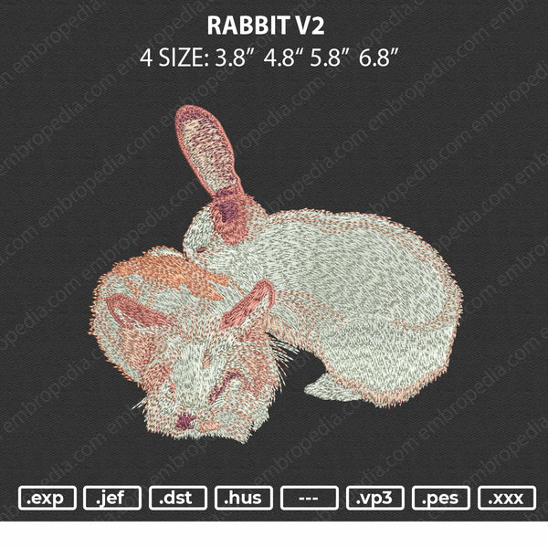 Rabbit V2 Embroidery File 4 size