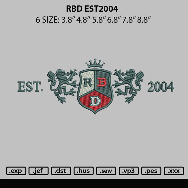Rbd Est2004 Embroidery File 6 sizes