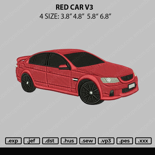 Red Car V3 Embroidery File 4 size