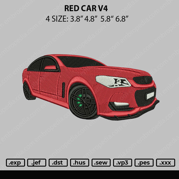 Red Car V4 Embroidery File 4 size