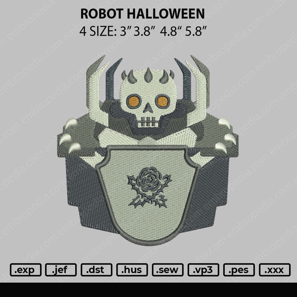 Robot Halloween Embroidery File 4 size