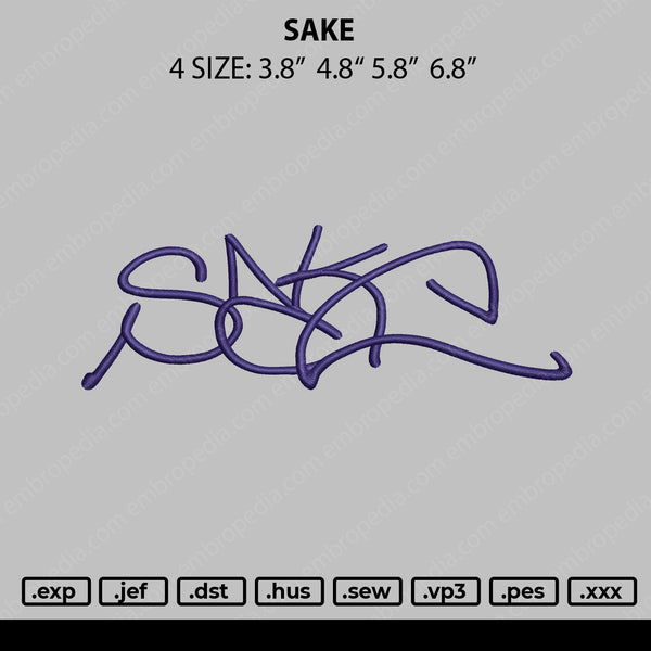 Sake Embroidery File 4 size