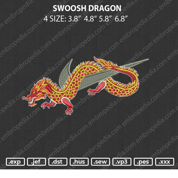 Swoosh Dragon Embroidery File 4 size