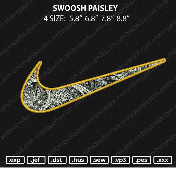 Swoosh Paisley Embroidery File 4 size