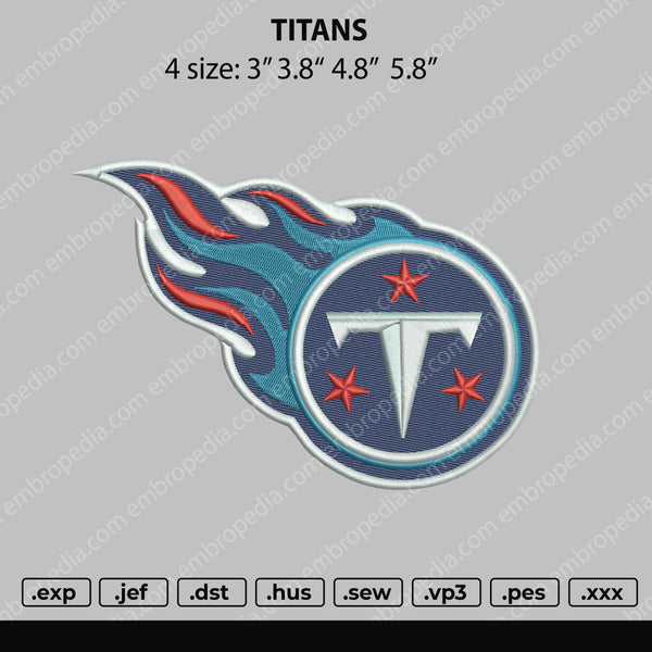Titans Embroidery File 4 size