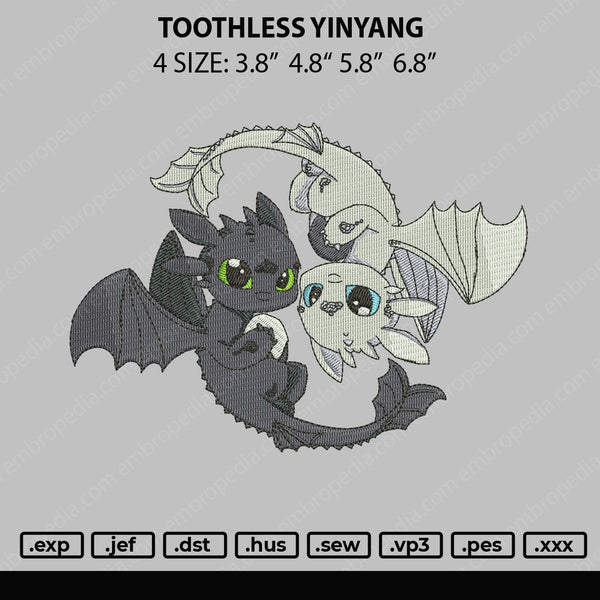 Toothless Yinyang Embroidery File 4 size