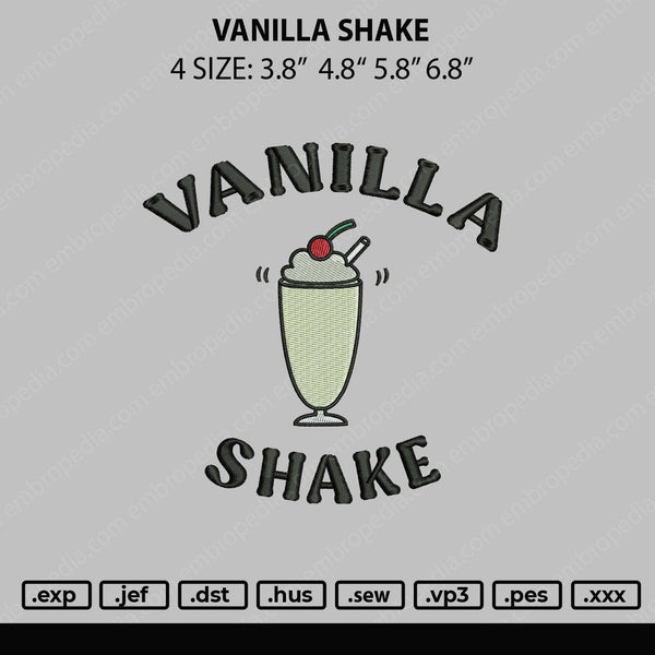 Vanilla Shake Embroidery File 4 size