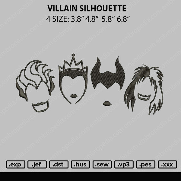Villain Silhouette Embroidery File 4 size
