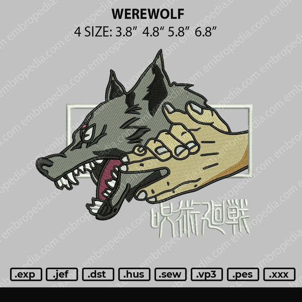 Werewolf Embroidery File 4 size