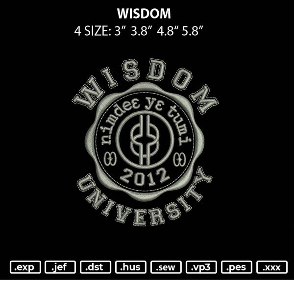 Wisdom Embroidery File 4 size