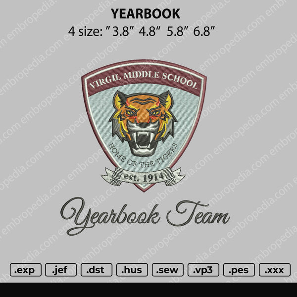 YearBook Embroidery File 4 size