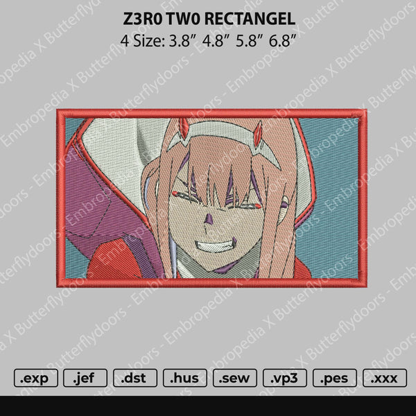 Zero Two Rectangle Embroidery File 4 size